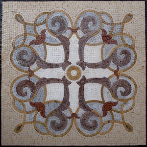 32" Geometric Marble Mosaic Floor Tile: Inlay Artwork