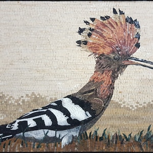 Mozaika z dudkiem euroazjatyckim: ręcznie robiony kamienny ptak na ścianę (34" x 24")