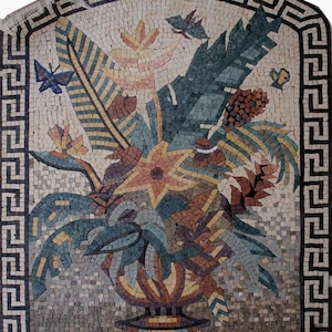 40&quot; Handmade Interior Design Wall Art | Natural Mosaic Marble Bouquet With Leaf And Butterflies Art For Living Room