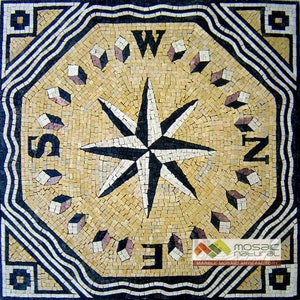 Nautical Compass Mosaic Tile: 40” Square Marble Backsplash