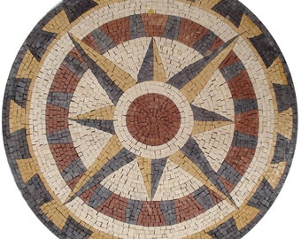Handmade Compass Rose Marble Mosaic Medallion - Nautical Flooring Tile