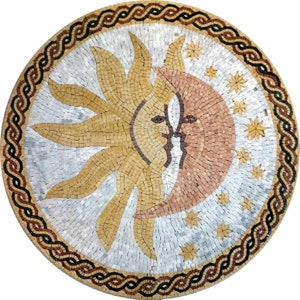 Celestial Harmony - Handcrafted Sun and Moon Mosaic Medallion for Timeless Elegance in Home Decor - Customization available