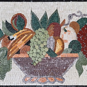 MOSAIC KITCHEN BACKSPLASH - Fruit Bowl Still-Life Atop White Background Mosaic Wall Art