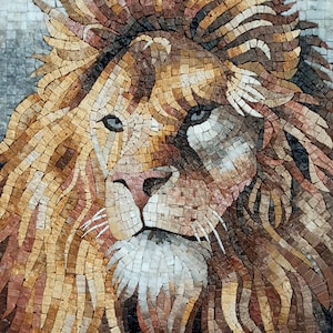 AZULEJOS LIONMOSAIC | Murais de mosaico de animais selvagens da selva para paredes de sala de estar | Azulejos de arte de parede de leão para decoração de paredes de ambientes internos