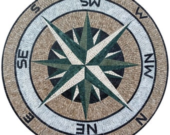Handcrafted Compass Rose Nautical Marble Mosaic Medallion Backsplash /Flooring Tiles.