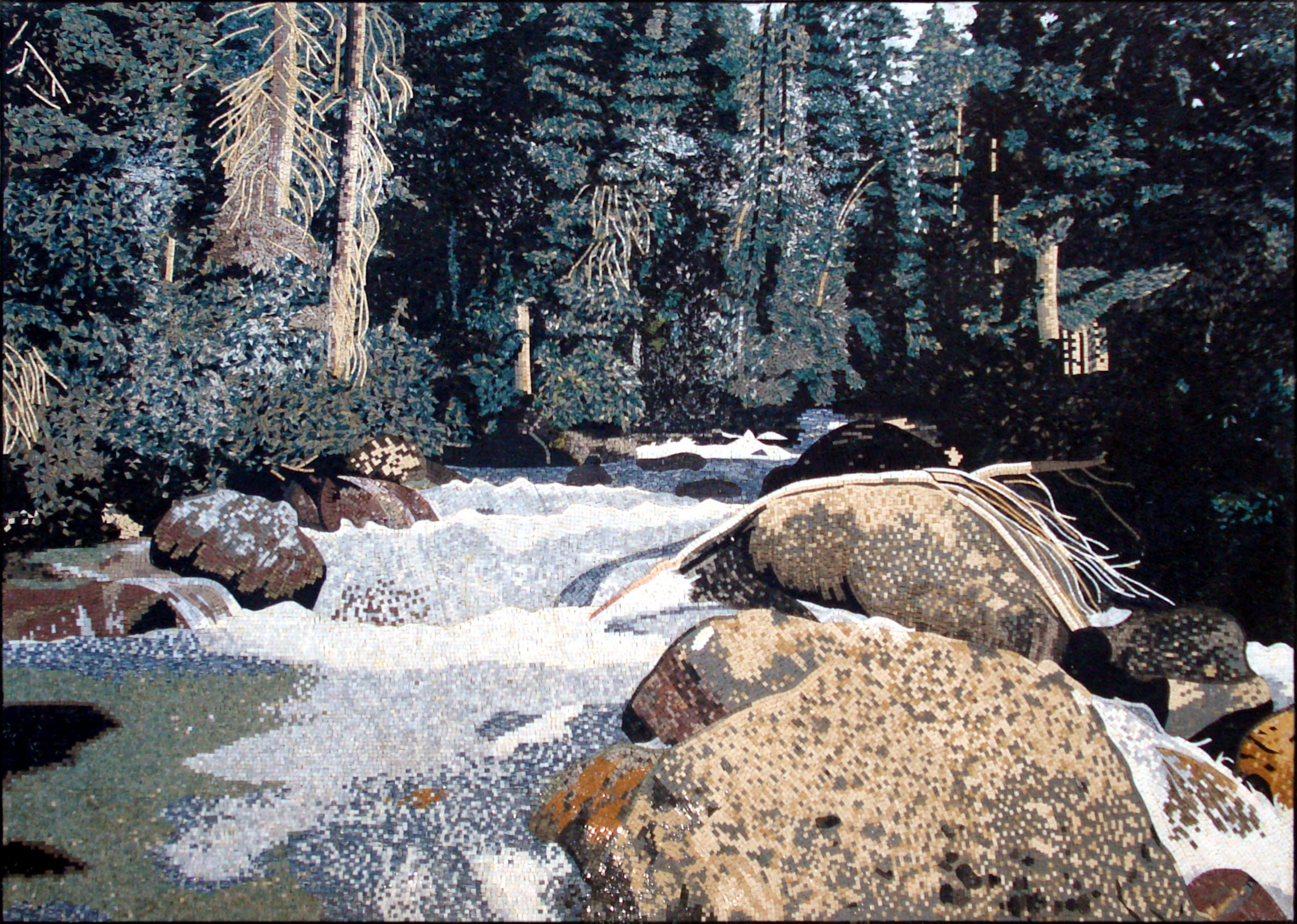 FOREST MOSAIC TILES| Forest And River Artwork Tiles For Living Room Wall | Tiles For Interior And Outdoor Entry And Walls