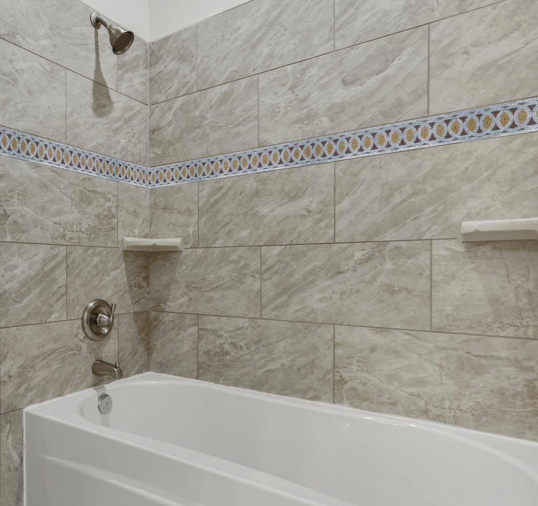Geometric Circle Mosaic Tile Border: Bathroom & Interior Decor (40x8 ...