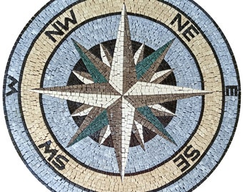 MOSAIC COMPASS TILES | Roman Nautical Art Mosaic Tiles For New Home Flooring | Indoor And Outdoor Tiles For Entrance And House Warming