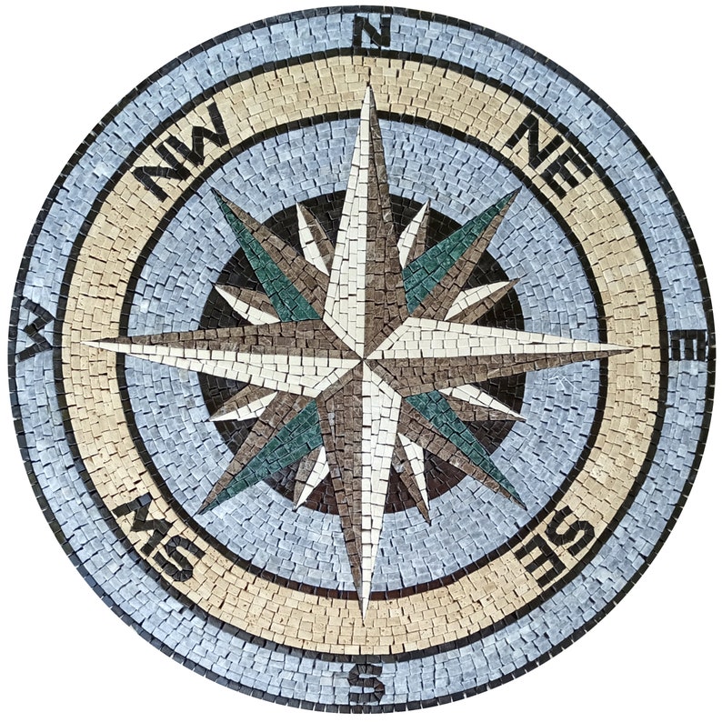Handmade Marble Mosaic Compass Tile: Nautical Flooring Art (32 ...