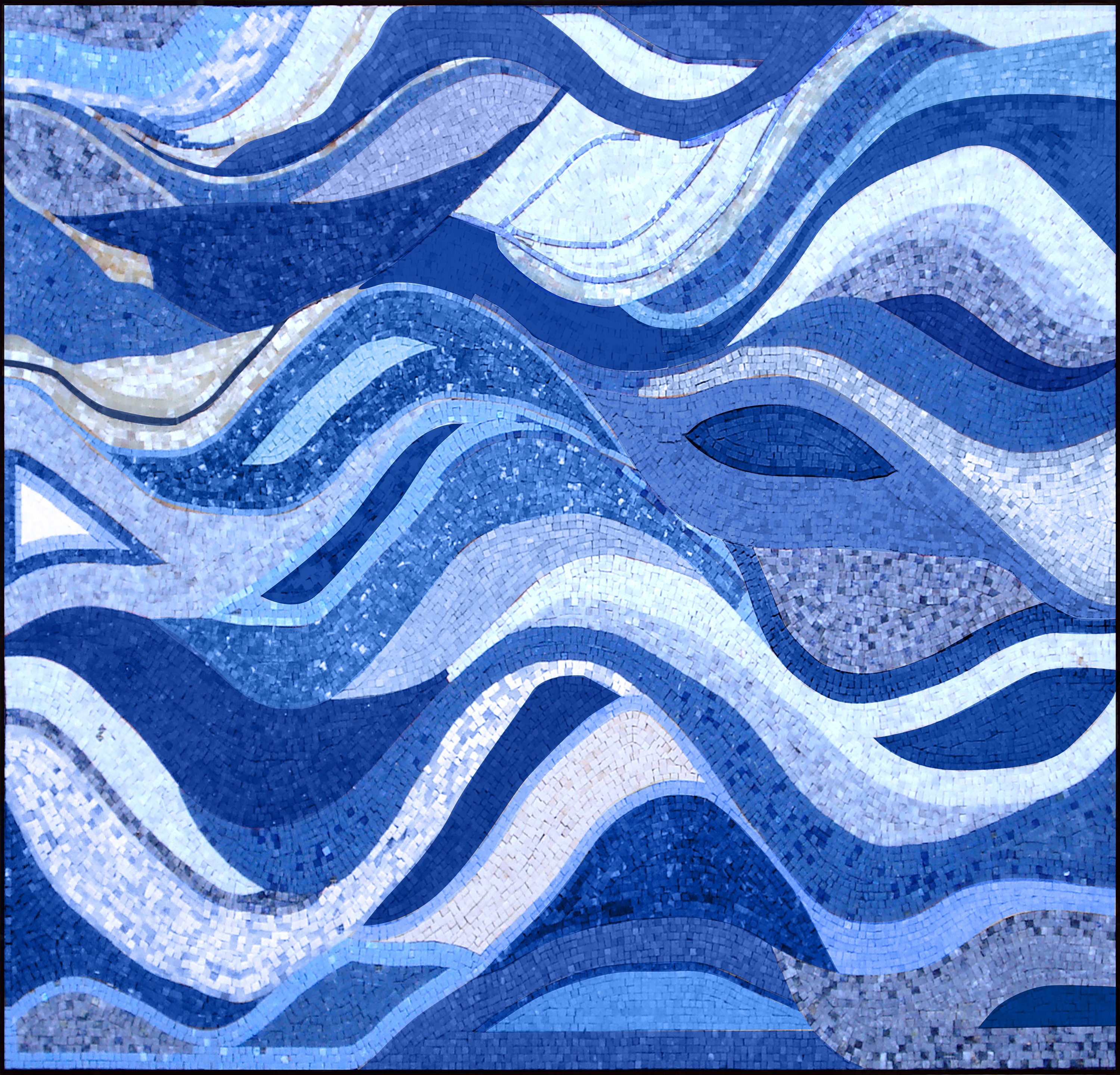 Mosaics hidràulics d'autor 　スペイン語 Handmade Abstract Waves Mosaic Mural | Marble Medallion Tile Art