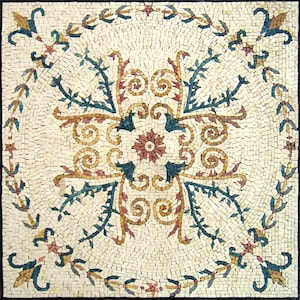 Handmade Floral Marble Mosaic Tile: Botanical Medallion (24 inch)