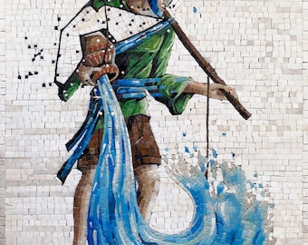 Aquarius Zodiac Mosaic Tile Art: Handmade Stone Wall Decor
