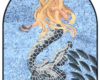 MERMAID MOSAIC MURALS| Seashore Mermaid Goddess Mosaic Tiles For Living Room Walls | Tiles For Interior And Outdoor Entry Walls