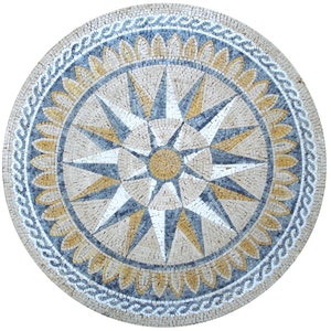 Handmade Floral Marble Mosaic Medallion – 40" Stone Art Tile