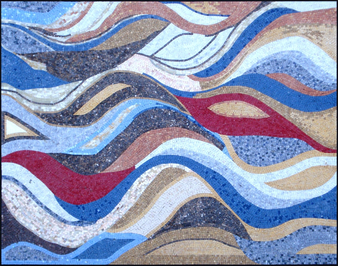 Handmade Abstract Marble Mosaic Mural: Colorful Medallion Tile Art (52 ...