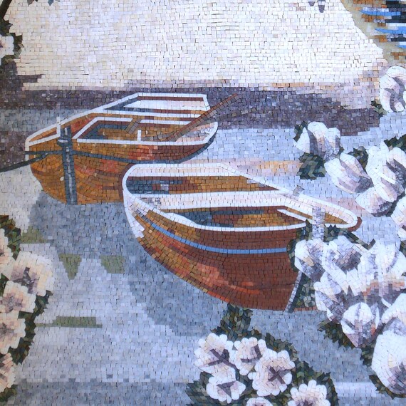 手作りのセーリングモザイクタイルアート：海岸の海の景色 - Etsy 日本