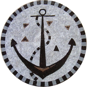 Handmade Ship Anchor Marble Mosaic Medallion – 32" Art Tile
