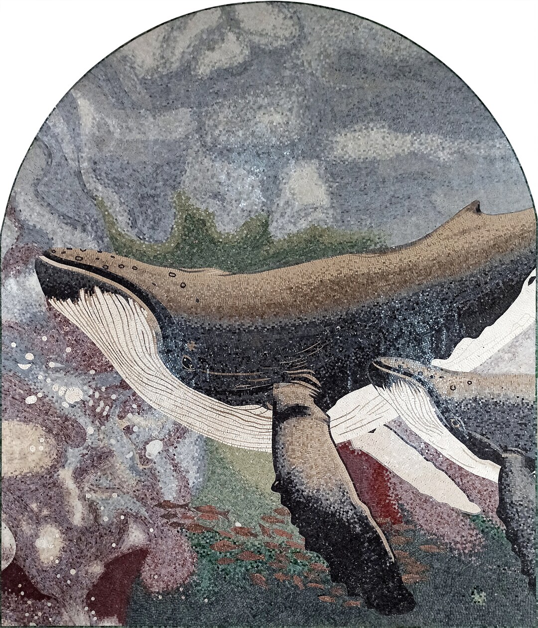 手作りザトウクジラモザイクタイル：海の動物ウォールアート（92インチ