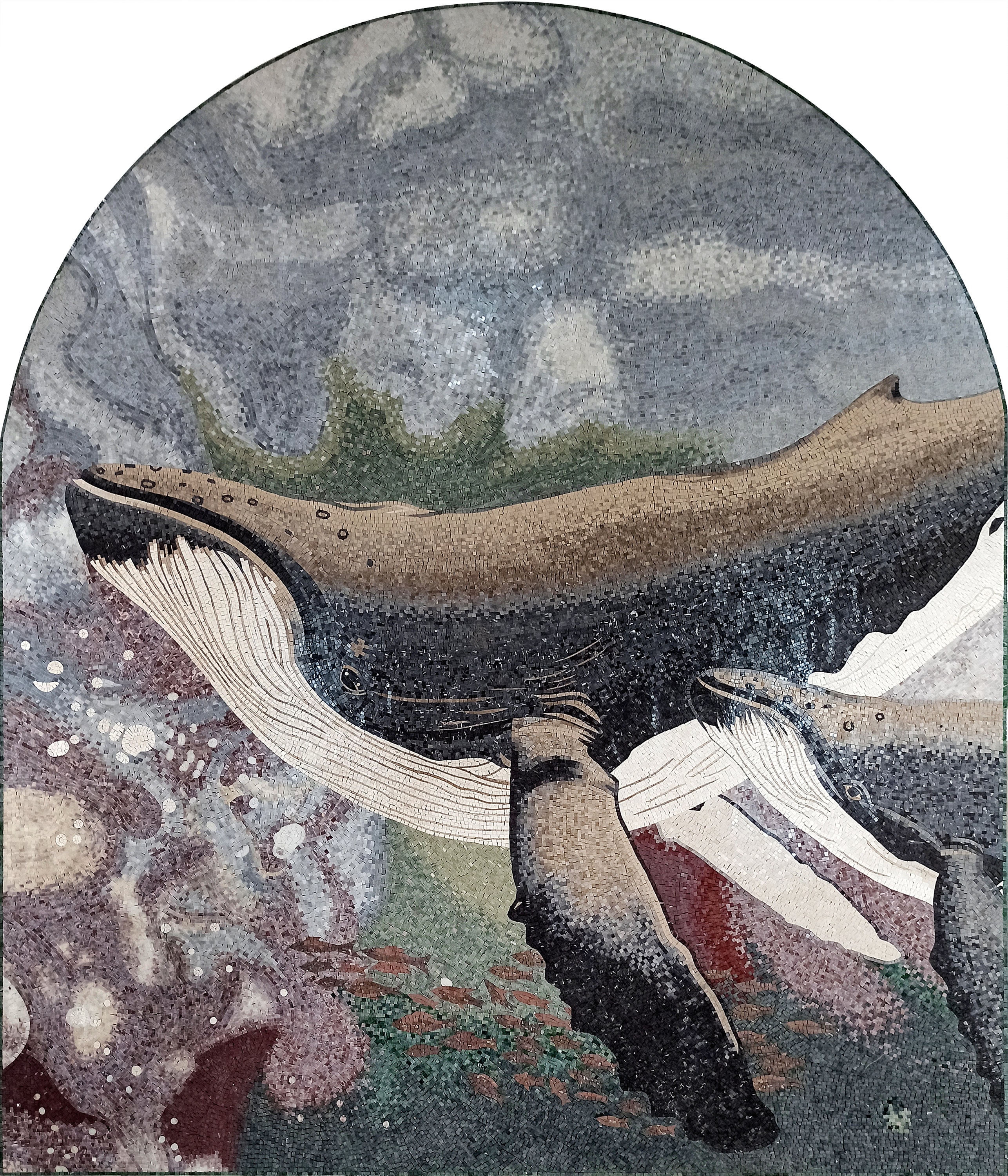手作りザトウクジラモザイクタイル：海の動物ウォールアート（92インチ
