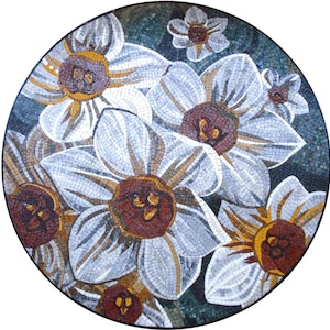 40&quot; Handmade Marble Mosaic Medallion Flowers Vine Art | Natural Mosaic Marble Tiles For Wall Décor And Kitchen Decor