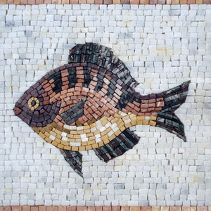 FISH MOSAIC TILES | Ocean Life Murals For Living Room Walls | Fish Artwork Tiles For Interior Rooms Wall Décor And House Warming Gift