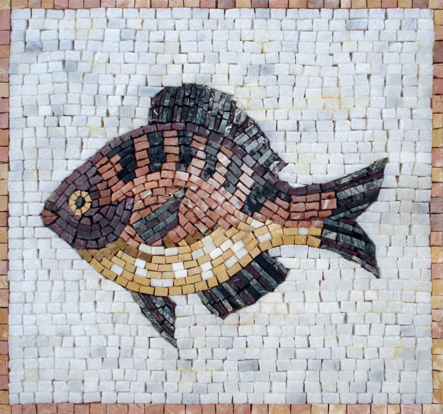 FISH MOSAIC TILES | Ocean Life Murals For Living Room Walls | Fish Artwork Tiles For Interior Rooms Wall Décor And House Warming Gift