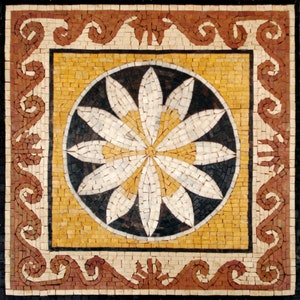 Handmade Floral Mosaic Tile: Geometric Marble Flower Art (24”)