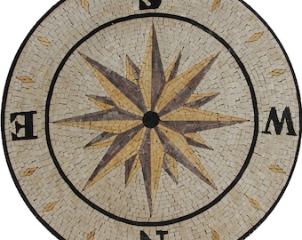Handmade Compass Rose Marble Mosaic Tile: Nautical Flooring Art (32" Diameter)