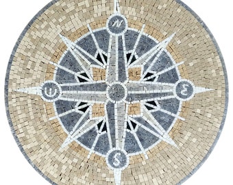 Handcrafted Compass Rose Nautical Marble Mosaic Medallion Backsplash /Flooring Tiles.