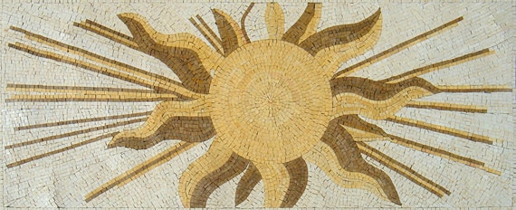 Handmade Marble Mosaic Rug: Sun Art Tile, Natural Stone Decor (64” x 28”)