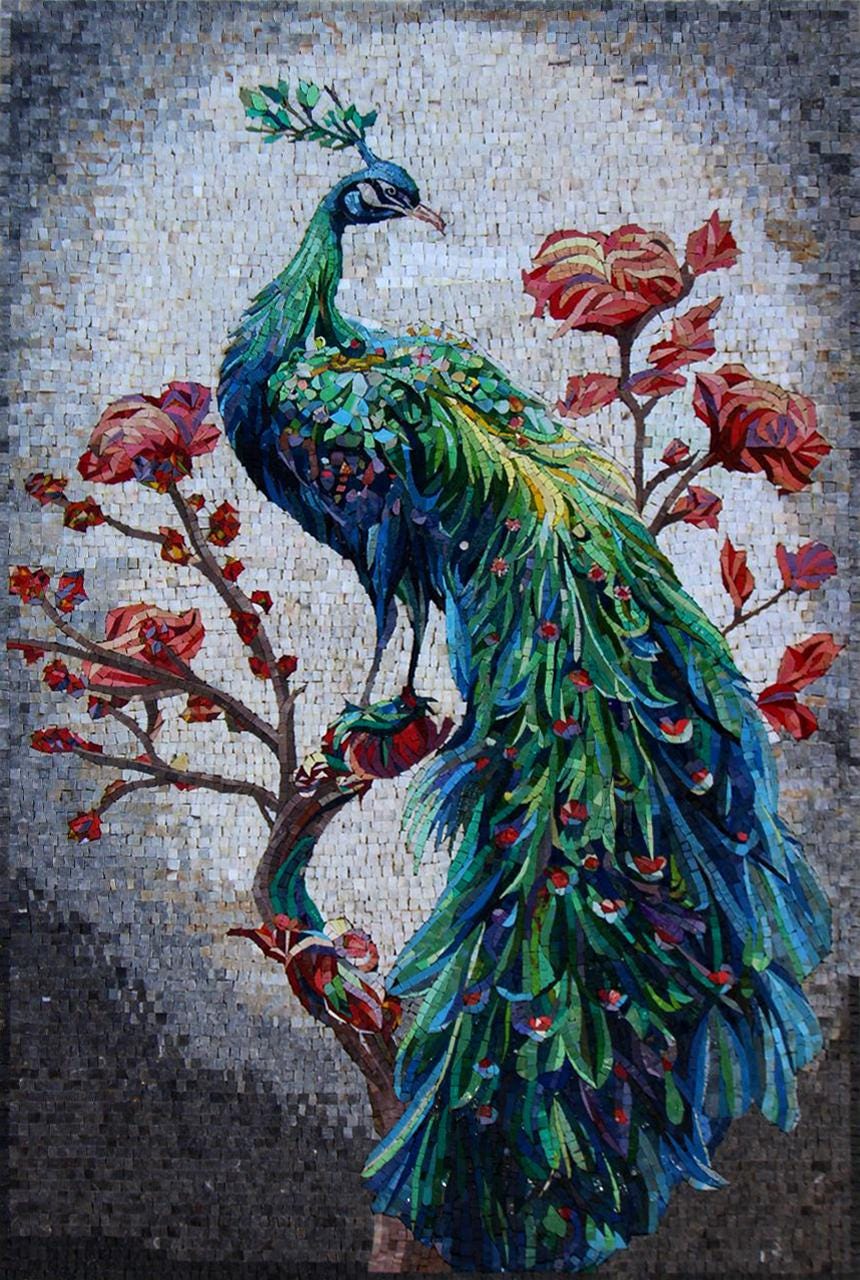 Handmade Peacock Mosaic Wall Art – Vibrant Stone Bird Design