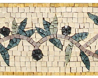 ボタニカルモザイクボーダータイル：幾何学模様の花柄アート、6インチ