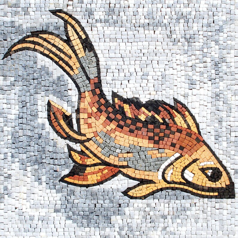 GOLDFISH WALL ART Handmade Fiery Goldfish Geometric Border Etsy