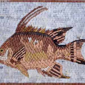 FISH MOSAIC BACKSPLASH| Mosaic Marble Murals For New Home Kitchen And House Warming | Fish Artwork Backsplash For Kitchen Wall Decor