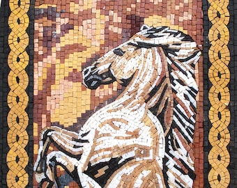 HORSE ARCHED ART - Handmade Horse Arched Mosaic Wall Art - Mural Marble Tile Wall Art Décor - Handmade Backsplash Hanging Wall Art