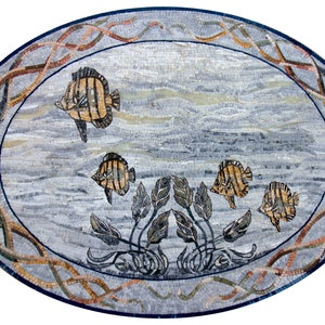 SEALIFE MOSAIC TILES | Ocean Life Murals For House Warming | Seahorse And Fish Artwork Tiles For Interior Rooms Wall Decor
