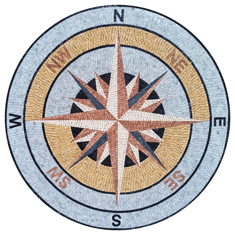 Seafaring Elegance - Compass Rose Nautical Marble Mosaic Medallion ...