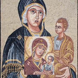 34&quot;x48&quot; Virgin Mary and Baby Jesus Mosaic –Christian Religious Decor, Customization Available