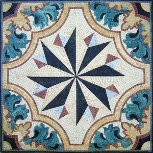 36" Geometric Floral Marble Mosaic Tile: Indoor/Outdoor Medallion