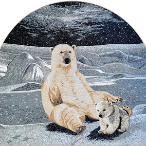 EISBÄR TILES |Wildtierfliesen für Wohnzimmerwände | Eisbär mit Jungtier-Kunstwerk-Fliesen für Innenräume Wanddekor