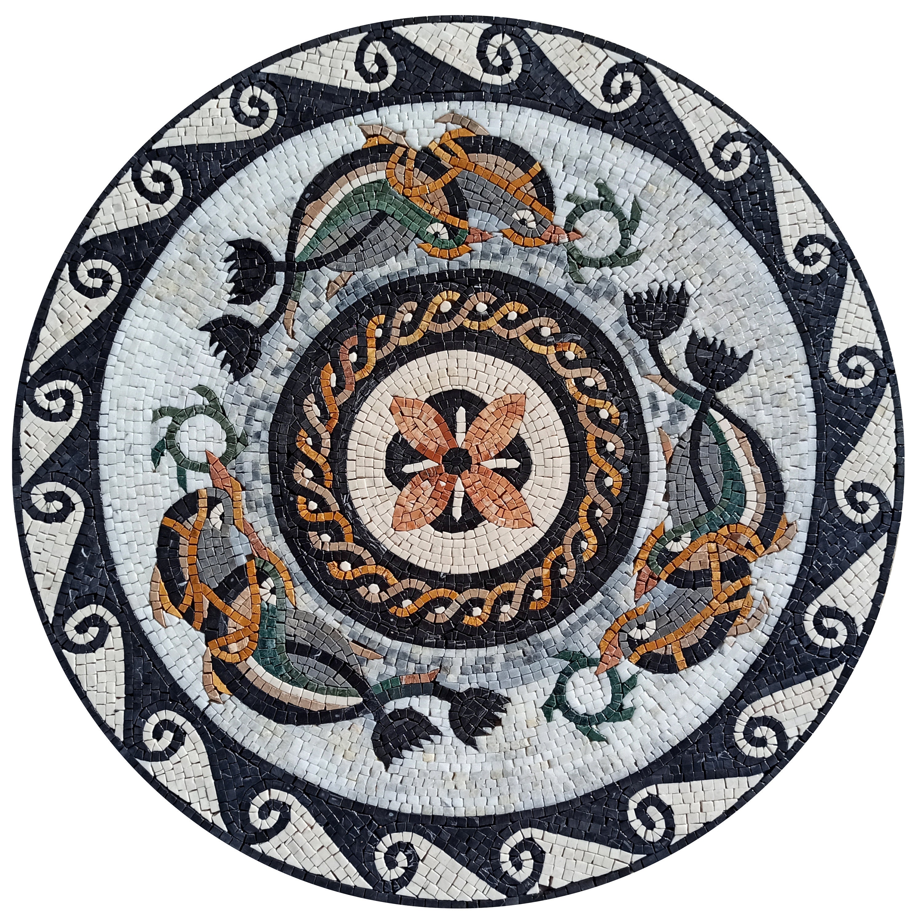 Oceanic Harmony - 32" Handmade Dolphins Pattern Mosaic Medallion Art Tile Décor Customization Available