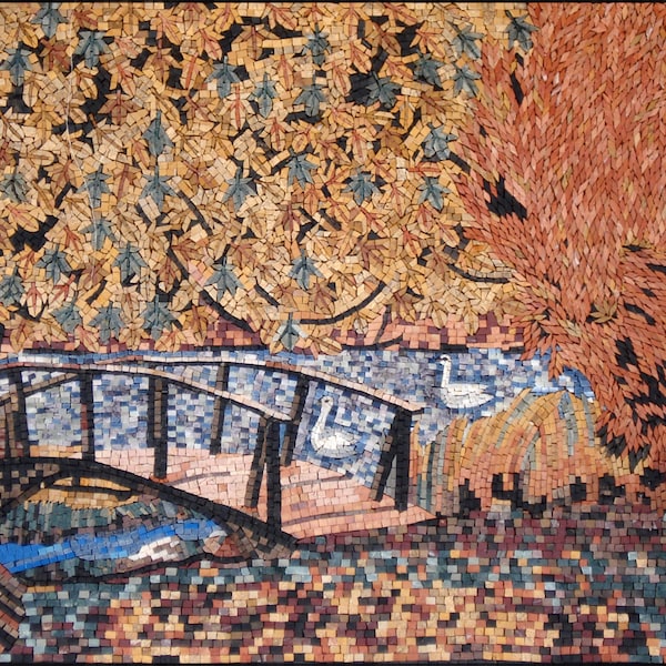 KLEURRIJKE BOOM ART - Lake View Bridge Art - Herfst Seizoen Art - Bloeiende Boom Decal - Mooie Herfst Seizoen Huis Warming Gift