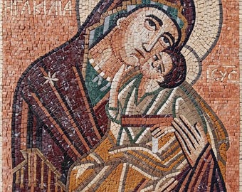 32"x24" Virgin of Kykkos Mosaic – Byzantine Icon Reproduction, Christian Religious Decor, Customization available