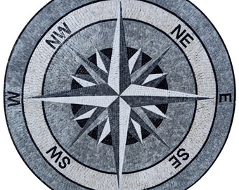 COMPASS ROSE BACKSPLASH | Round Shape Nautical Mosaic Tiles For Home Floor Decor | Indoor And Outdoor Tiles For New Home Hallway Entry