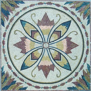 32" Medallion Mosaic Tile: Geometric Floral Marble, Indoor/Outdoor