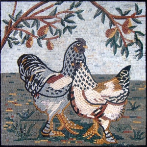 HAHN MOSAIK FLIESEN | Huhn-Mosaikfliesen für Küchenwände | Hahn und Henne Kunstwerk Fliesen für Bauernhof Wände und Küchen Backsplash