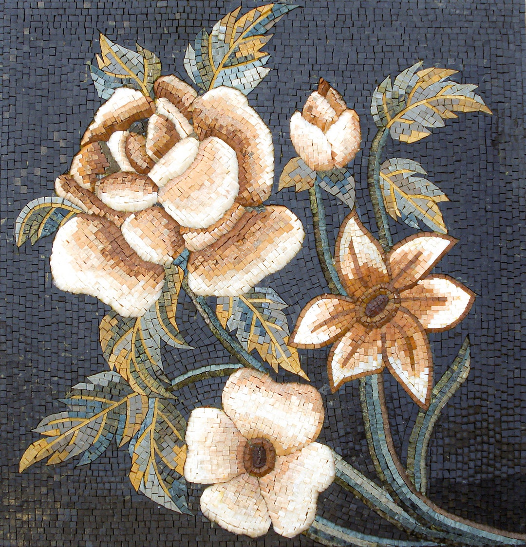 Handmade Marble Mosaic Tile Art: Floral Vine Decor (40"x40") - Etsy