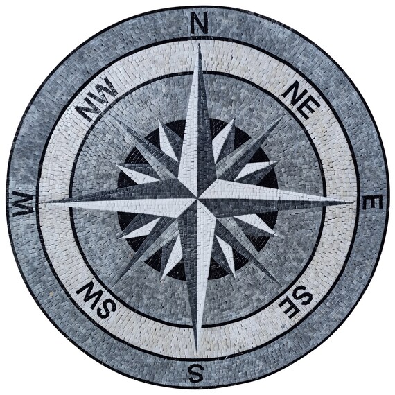 Mosaic Compass Rose A Hand Made Mosaic Compass Rose, On A Table