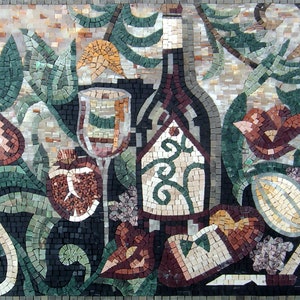 WINE WALL DÉCOR – Mosaic Kitchen Wall Mural Tile Wall Art - Nature Kitchen Décor Art - Handmade Decorative Wall Tile