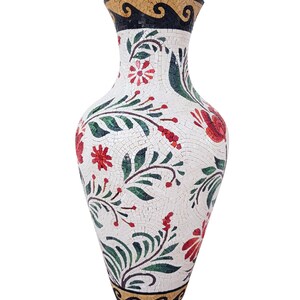Handmade Floral Mosaic Vase: White Marble Stone Plant Holder